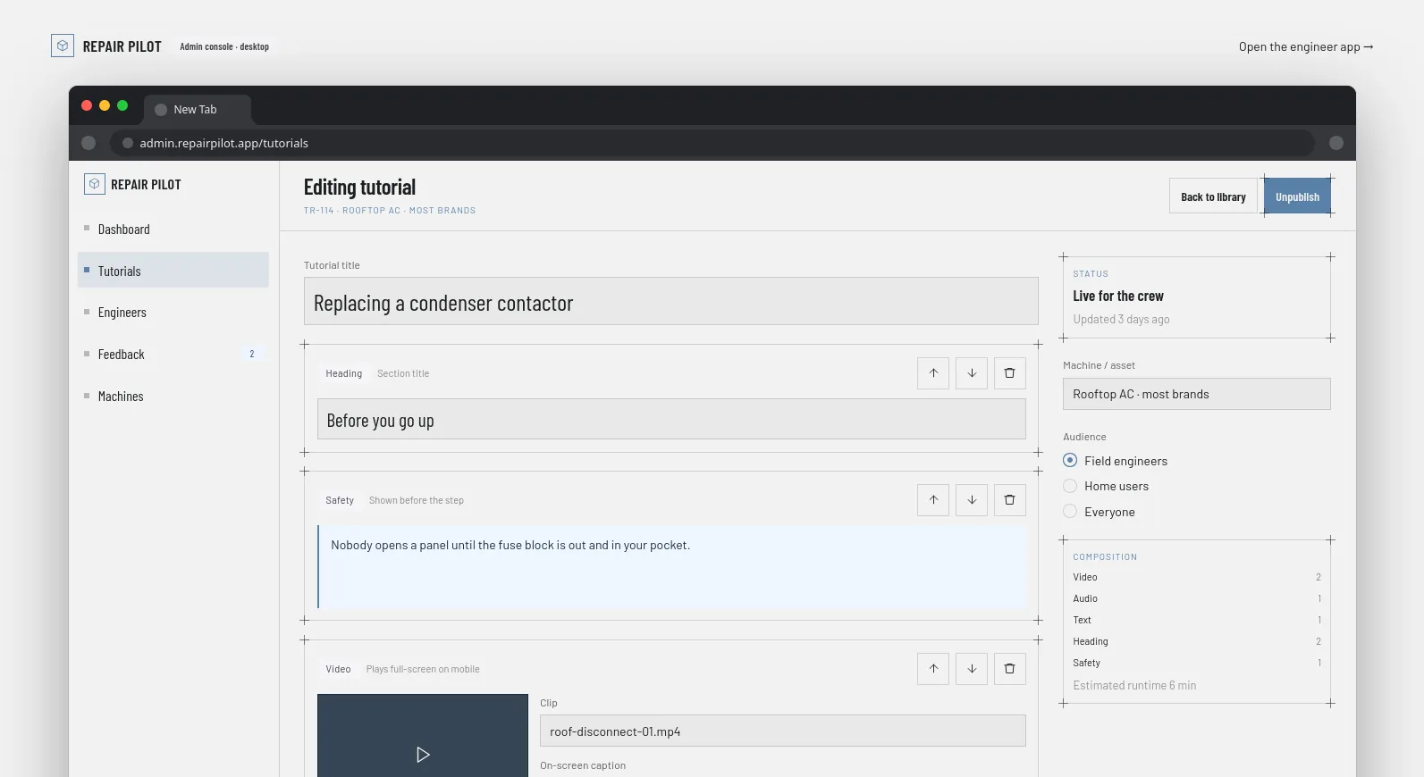 The Repair Control tutorial editor, building a procedure from blocks